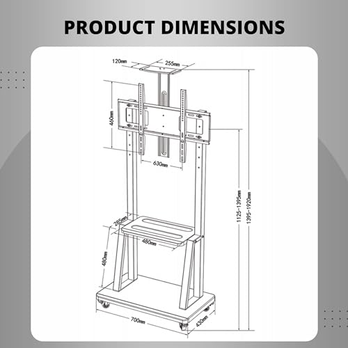 Image of Robustt TV Stand with Wheels | Fits 50-98 Inches TV | Heavy Duty Material | Tilt & Height Adjustable Rolling Stand | Movable TV Stand | Flexible Shelf | Cable Management - Pack of 1