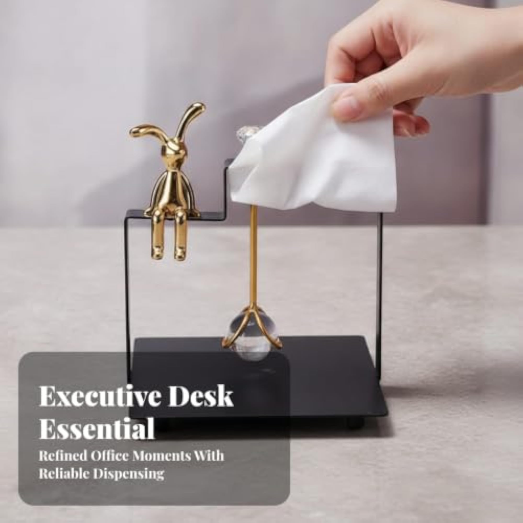 Space Saving Tabletop Tissue Holder with Rabbit Ornament