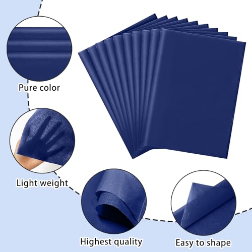 Image of 120 Sheets 20 inchX14 inch Tissue Paper for Gift Bags Wrapping, Navy Blue Art Tissue Paper Bulk for Weddings Birthday Party Crafts Decoration