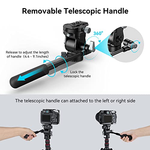 Image of SmallRig Video Head for Vertical /Horizontal Shooting, Tripod Pan Tilt Fluid Head with Telescopic Handle and Switchable QR Plate for Arca, Max Load 5kg / 11Ibs for Camcorder, Mirrorless, DSLR - 4104