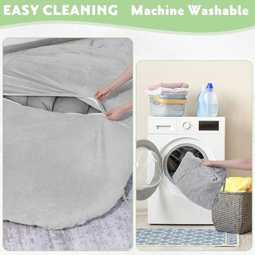 MABOZOO Shaggy Double Papasan Cushion Cover, Faux Fur Wicker Egg Chair Cushion Covers with Fluffy Plush, Waterproof Hammock Slipcover Only for Papasan Cushion, Gray, 70x49x7 Inch