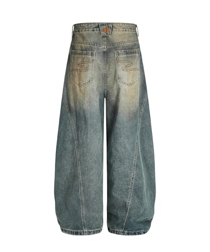 Unisex Vintage Wide Leg Barrel Jeans Distressed Deconstructed Baggy Denim Pants Retro Streetwear Style2