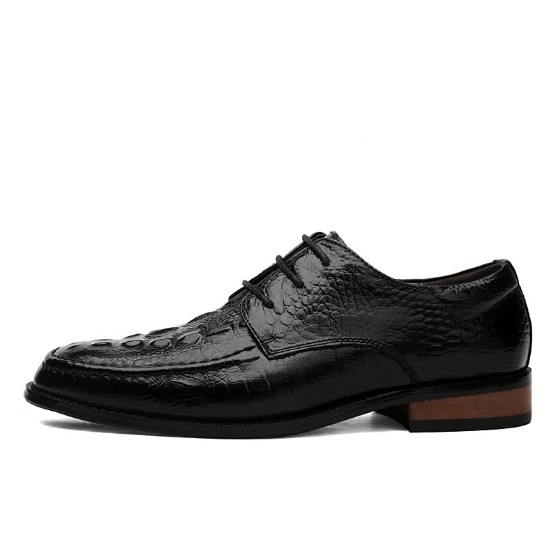 HOOENG Dress Shoes for Men Lace Up Round Burnished Toe Genuine Leather Crocodile Print Derby Shoes Anti-Slip Slip Resistant Block Heel Classic(Color:Black,Size:11)3