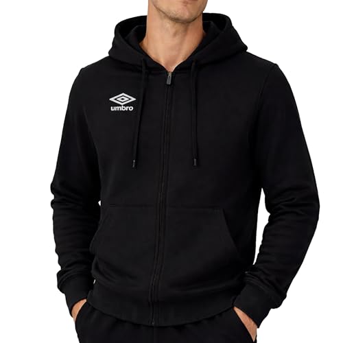 Umbro - Lekka bawełniana bluza z zamkiem błyskawicznym z pełnym zamkiem błyskawicznym, bez kaptura, bluza z kapturem męska z bawełny, sportowa, do domu, siłownia, jogging, wypoczynek, Czarny, L