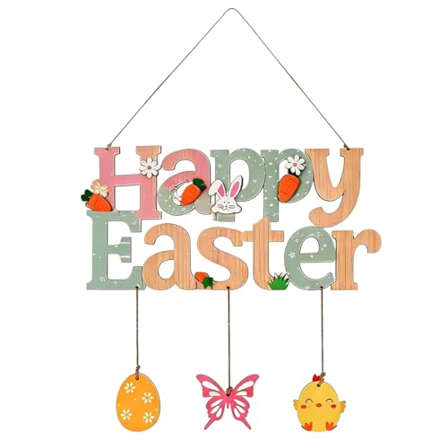 DOVBAN Páscoa decoração pendente de porta, coroa de Páscoa lindo pingente coelho e flores, letreiro Happy Easter para decoração de parede de alpendre casa quarto casa casa campo