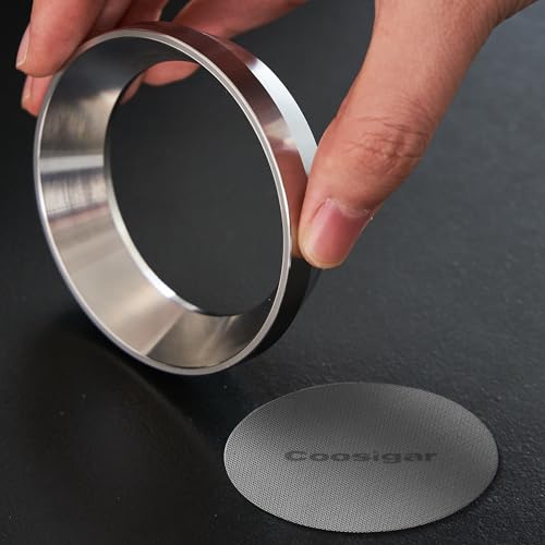 Coosigar 51mm Espresso Dosing Funnel and Puck Screen Set,Stainless Steel Coffee Dosing Ring Compatible with Delonghi 51mm Portafilter.Reusable 1.7mm Thickness Espresso Puck Screen(Stainless Steel)