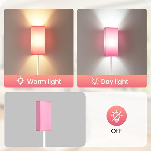 Image of 64.6 inch Floor Lamp, Pole Lamp with Foot Switch, Modern Standing Lamp Shade, Minimalist Freestanding Lamp (Bulb Not Included), for Living Room, Bedroom Office ETL Listed,White and Pink WP07LD05