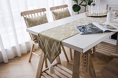 Chemin de table lavable et résistant jaune motif géométrique nordique pour protéger la table