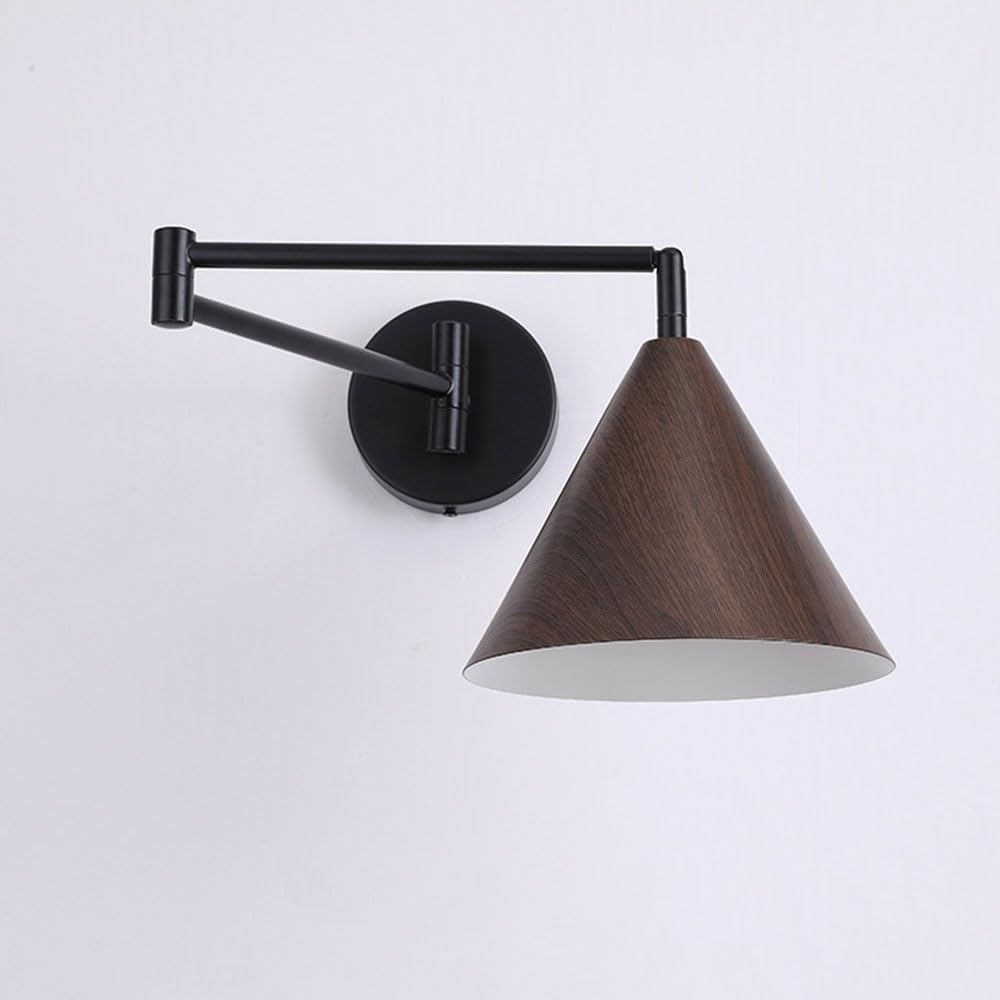 E27 lampa ścienna do wnętrz, długie ramię z metalu, czarny orzech włoski, industrialny styl retro, vintage, do salonu, korytarza, klatki schodowej.