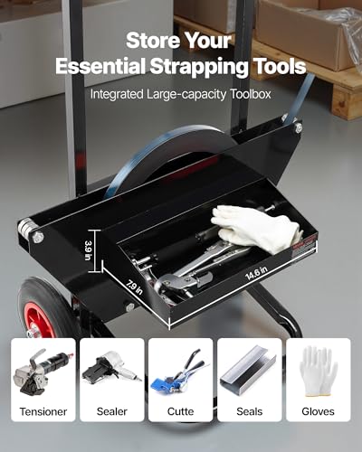 Image of VEVOR Banding Strapping Cart, Fit for Steel Strapping Coils with 23.6 inches Core Outer Size, Heavy Duty Strapping Dispenser with Rubber Wheels, Suitable for Factory, Warehouse, Loading Area