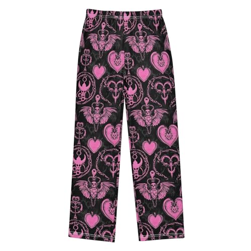 Pajama Pants Pink Wings Skulls Hearts PJ Bottoms Sleepwear Lounge Sleep Pant with Pockets
