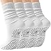 Horuru Pilates Slouch Crew Socks for Women, Grip Yoga Socks with Non Slip Grippers for Barre Ballet Dance Hospital Workout