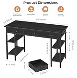Panana Computer Desk, Writing Desk Home Office Study Desk Gaming Desk Writing Table With 3 Fabric Drawers and Bookshelf (Black) - Image 3