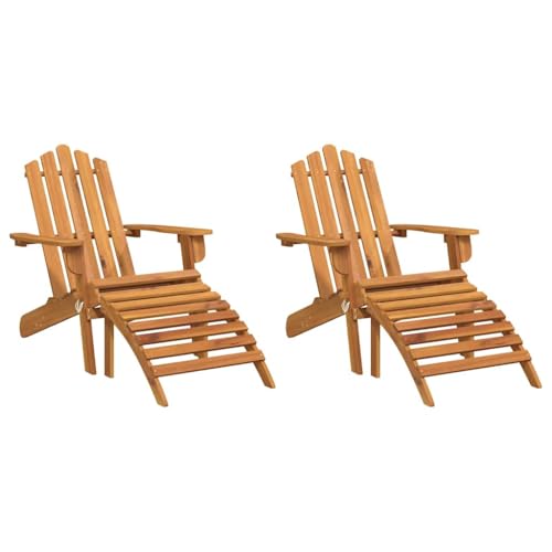 Image of HGPOTUY Solid Wood Acacia Adirondack Chairs with Footrests 2 Pcs, Foldable Outdoor Armchairs with High Backrest and Contoured Seat for Garden Patio