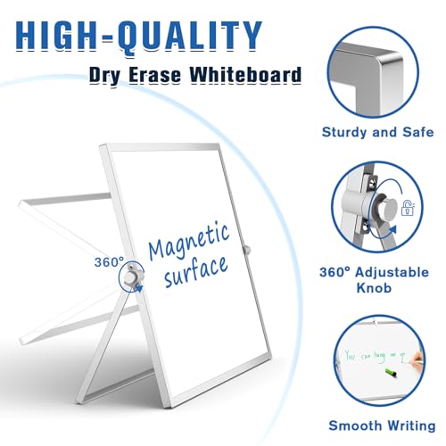 Grtard Magnetic Dry Erase Board with Stand, 18\'\'x14\'\' Double-Sided White Board for Kids, Desktop Whiteboard with Stand, Large White Board, Desk Whiteboard Portable, Dry Erase Board for Kids, Memo