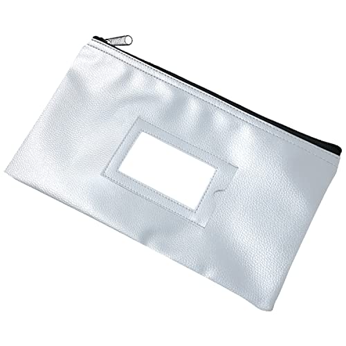 Money Bank Deposit Bag With Zipper | 11X6 Inch | Silver | Durable Leatherette Money Cash Coin Check Wallet Pouch For Men & Women With Framed Id Window And Blank Card | By Gidabrand (7) #TOP7