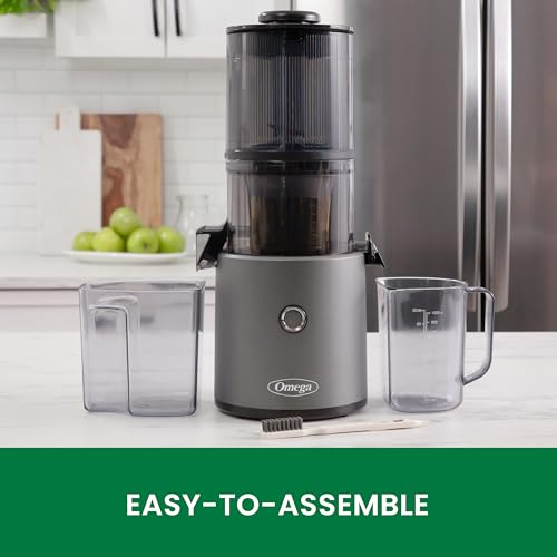Omega Juicer JC2022GY11 Slow Masticating Cold Press Vegetable and Fruit Juice extrator Effortless Series for Batch Juicing with Extra Large Hopper for No-Prep, tamanho 68-150 - Watts, cinzento - Imagem 3