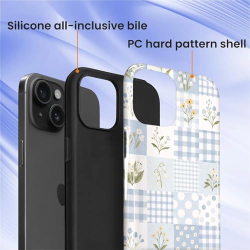 Coque antichoc iPhone 13 14 durable et anti-rayures à double couche protectrice patchwork bleu
