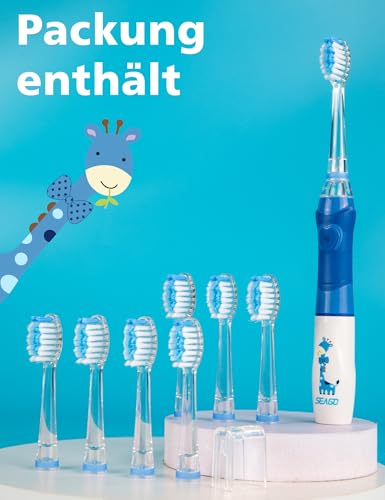 Seago Elektrische Zahnbürste Kinder mit 8 Extra Weiche Aufsteckbürste und 4 Persönliche Modi, LED Licht, Smart Timer, IPX7 Wasserdicht, Kinder Schallzahnbürste ab 3 Jahre, SG977(Blau) – Bild 7
