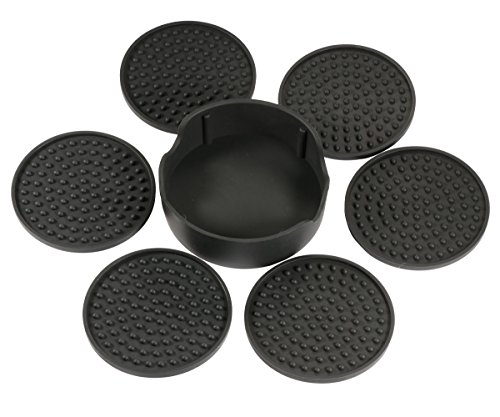 OMALOO Negro Bebida Posavasos - 6 Unidades Antideslizante Silicona mesa Redonda Posavasos Bebidas Mat Cover
