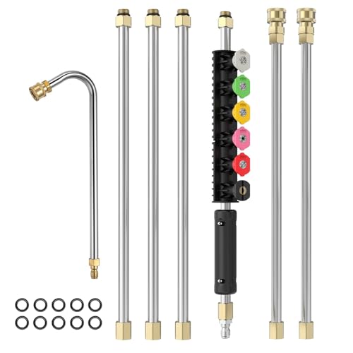 Pressure Washer Extension Wand Set Geichan 4000 PSI Gutter Cleaning Tools Roof Cleaner Lance with 6 Pcs Nozzle Tips 1/4 Inch Quick Connect Power Washer Replacement Lance for Roof Window Washing