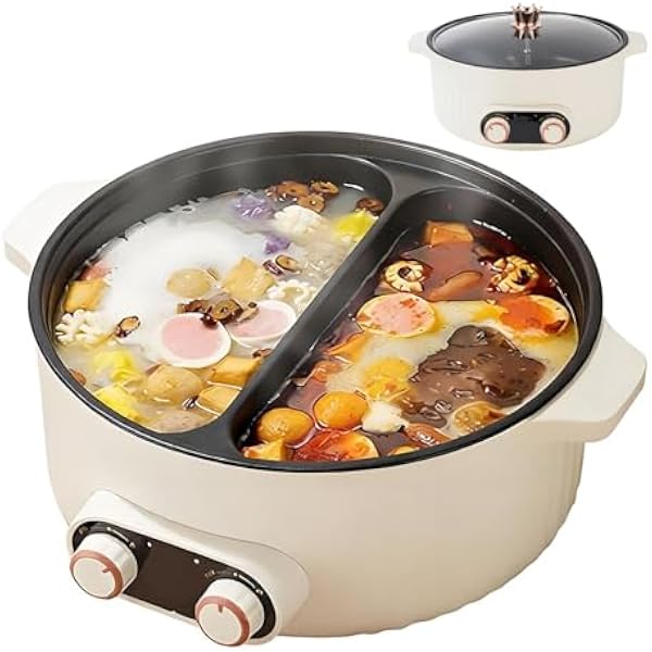 Elektryczny gorący garnek z 2 przegródkami, 7 l, nieprzywierający garnek do gulaszu z niezależną regulacją temperatury, do Shabu Shabu i spotkań rodzinnych