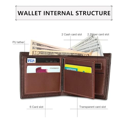 Personalized Mens Wallet for Men, Custom Wallets with Engraved Picture & Name Leather Bifold Wallet Personalized Gifts for Men Father's Day Valentine's Day (Brown)2
