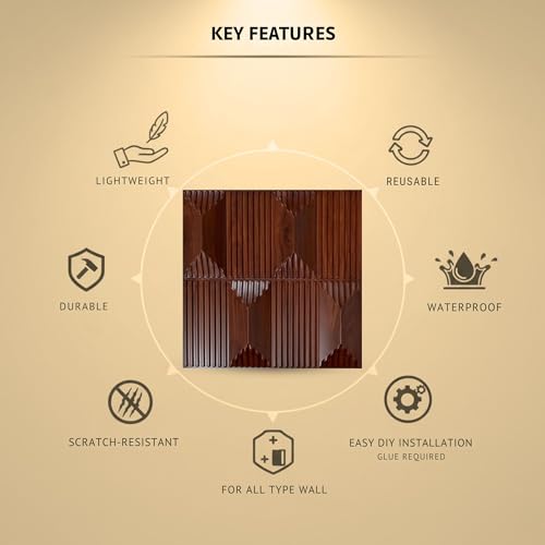Image of Kayra Decor 3D PVC Wall Panels for Bedroom & Living Room | Artisian Design | Blackwood Color| 19.7 x 19.7 Inch | Pack of 12 | 32.28 Sq Ft