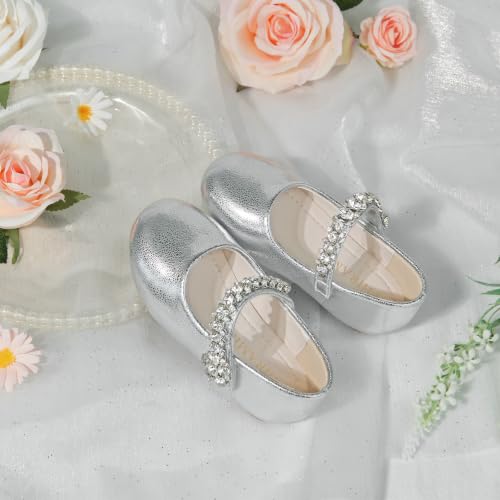 Image of PHIRAMIN Toddler Flower Girl Glitter Dress Shoes Little Girl Ballet Flats Bow Wedding Party