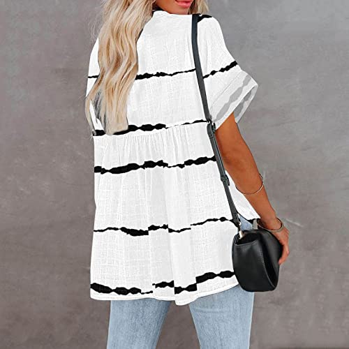 KAMEMIR Blusa feminina Boho com gola V floral e manga curta para verão, Branco, XXG