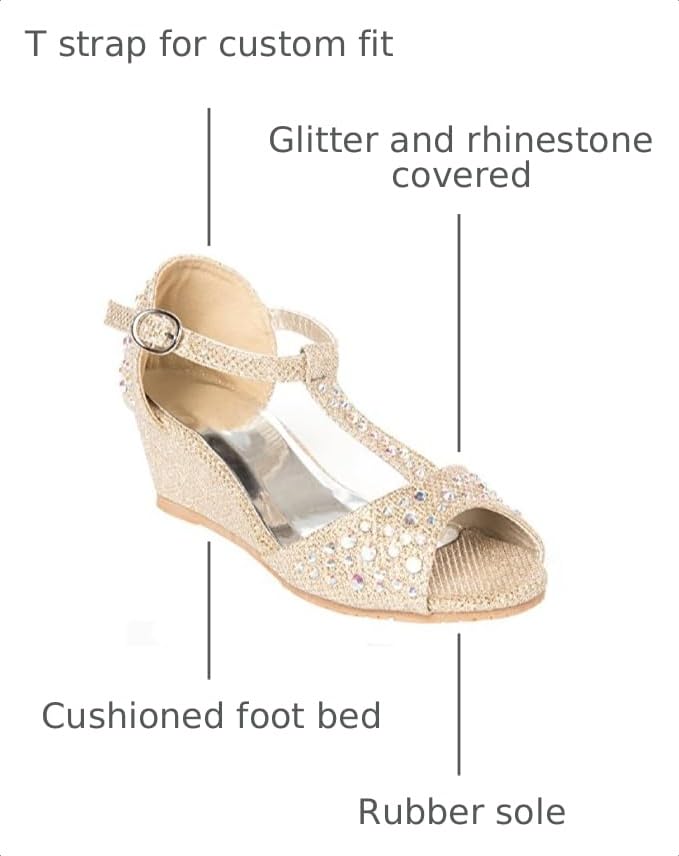 Image of Olivia K Girls Glitter and Rhinestone Open Toe Wedge Heel (Toddler /Little Girl)