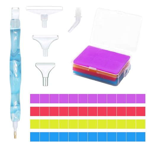 Diamond Painting Pens Accessories, Diamond Painting Glue with Storage Box, 5D Diamond Art Tools Kits with 6 Pcs Multi Size Pen Heads for DIY Crafts Painting Nail Art Cross-Stitch (Light Blue)