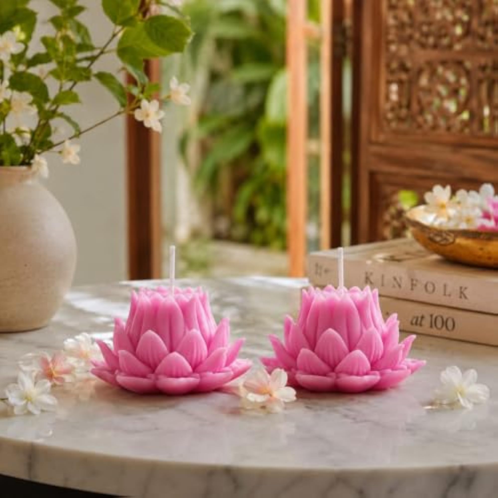 Pink Lotus Flower-Shaped Decorative Candle, Handcrafted Floral Candle