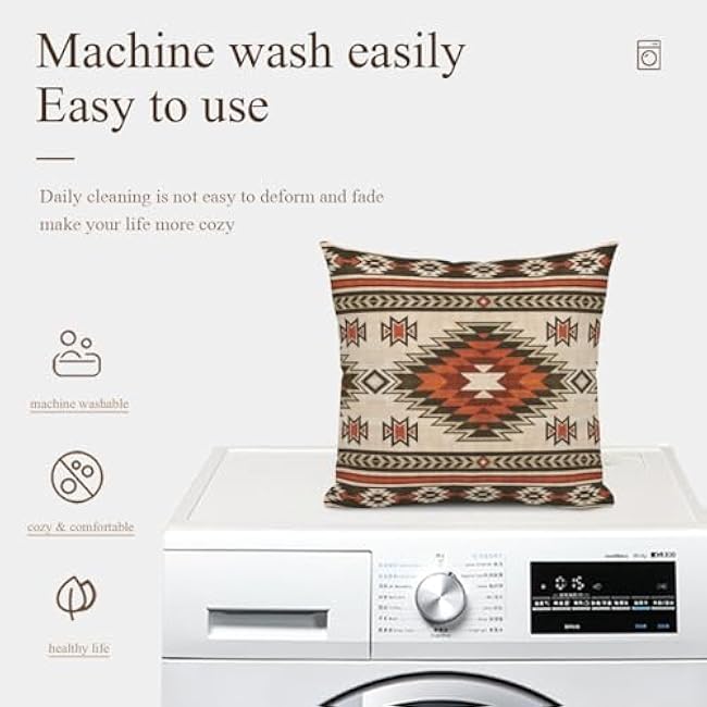 Western Aztec Burnt Orange Throw Pillow Covers 16x16 Set of 2, Native American Brown Square Pillowcase Decoration Cushion Case for Couch Sofa Bedroom Living Room Outdoor Decor