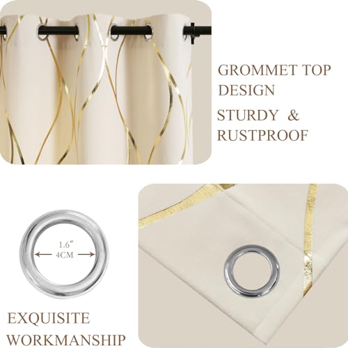 L.Z.E Cream Gold Blackout Curtains for Bedroom, Heavy Duty Velvet Curtains 90 Inches Long 2 Panels Set, 75% Room Darkening Curtains for Living Room, Extra Thick Drapes with Gold Pattern Grommet Top - Image 7