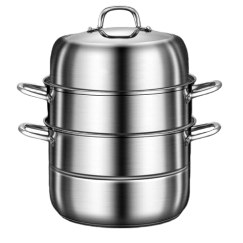 DJDQ 蒸し器、ステンレススチール、蓋付きスープポット、多機能/蒸し/煮込み/煮込み、お手入れ簡単、耐久性、電磁調理器、ガスコンロ、家庭、レストランに適しています (直径28cm,3層)