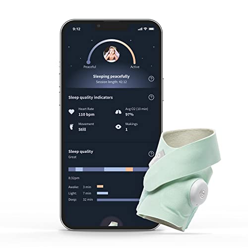 Certified Refurbished Owlet Dream Sock - Smart Baby Monitor View Heart Rate and Average Oxygen O2 as Sleep Quality Indicators. Wakings, Movement, and Sleep State with Sleep Assist Prompts