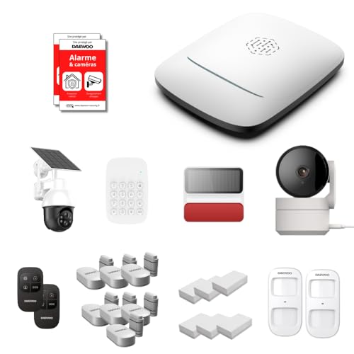 Daewoo - Pack Alarme Maison sans Fil Elite (Harmonie+) - Centrale PA501Z - Kit XXL 19 Accessoires + 1 Caméra Solaire Motorisée & 1 Intérieure - WiFi/GSM...