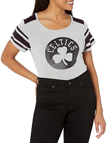Ultra Game NBA Boston Celtics Womens Box Out Varsity Stripe Tee Shirt, Heather Gray, X-Large