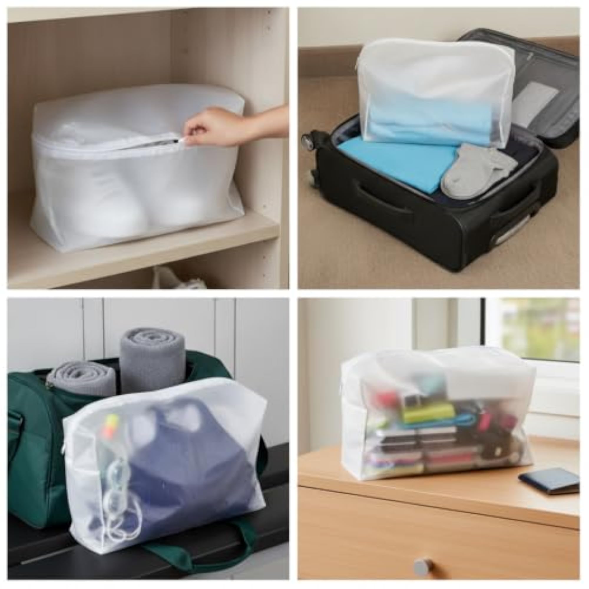 Frosted Clear Zipper Shoe Storage Bags, Travel Organizer
