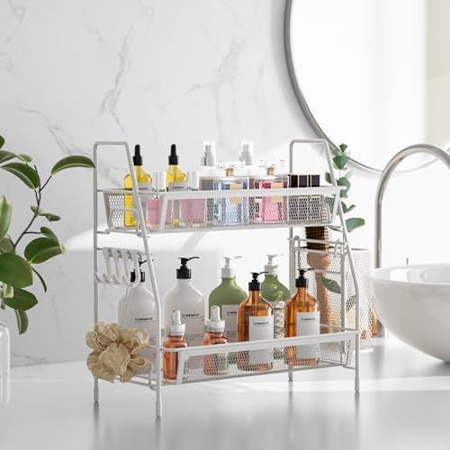 2 Tier Bathroom Countertop Organizer, Vanity Storage Shelf, Small, White by VITVITI - Used condition - Image 2