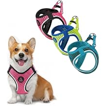 DOCO Athletica Dog Harness Bundle 3 Pack Adjustable Lightweight Air Mesh Puppy Vest Harnesses, Reflective Design Lime Small, Gray Small & Pink Medium for Small to Medium Dogs