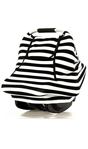 Image of ACRABROS Car Seat Covers for Babies,Winter Autumn Spring Infant Carseat Cover Canopy for Boys and Girls,Stretchy Adjustable Peeping Window with Mesh Cover,Warm Breathable Universal,Black White Stripe