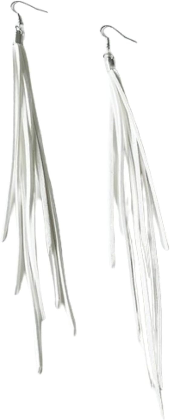 Leather Tassel Earrings Bohemian Tassel Fringe Dangle Earrings Boho Handmade Leather Feather Long Tassel Earrings Western Jewelry for Women