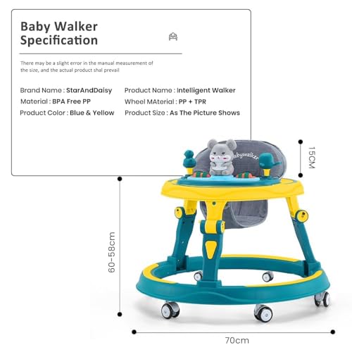 Image of StarAndDaisy 360 Baby Walker 6-24 Months / 7 Level Height Adjustment Walker for Kids Boy and Girl with Switchable Food & Musical Tray /Premium Baby Activity Walker - Green Yellow