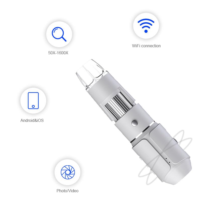 Image of WiFi Digital Microscope 50X-1600X Handheld Dermascope with 1080P HD Camera, 8 LED Lights, (White)
