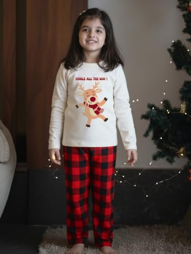 Image of Nap Chief Kids Cotton Full Sleeves Printed T-Shirt & Checkered Pyjama Set for Sleepwear, Night Suit for Boys & Girls