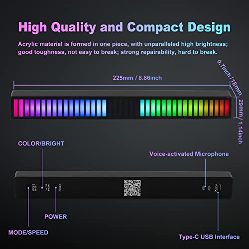 Aurtec Smart Rgb Light Bar, Voice Activated Led Light, Rgb Music Sync Light Bar, Upgraded 40 Bit Colorful Sound Pickup Ambient Lights With App Control, For Gaming, Car, Pc, Tv, Party (1 Pack Black) #TOP1