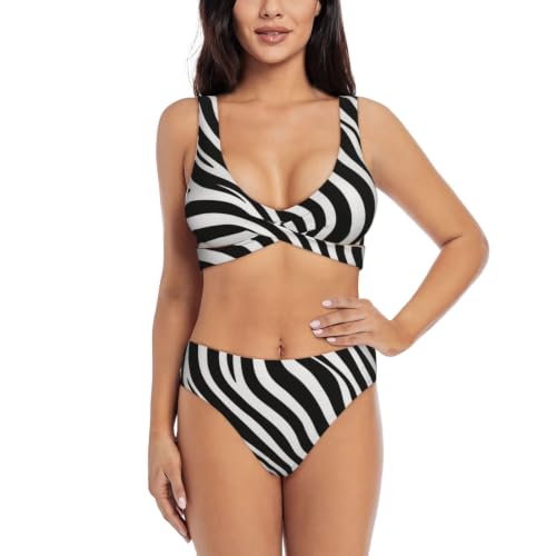 Maillot de bain deux pièces push-up avec coussinets amovibles zèbre