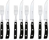RÖSLE Steakbesteck 4-tlg., Hochwertige Steakmesser mit scharf geschliffener Klinge aus Klingenspezialstahl mit passender Steakgabel, POM, inkl. praktischer Holzbox, 25 x 11 x 4 cm (Packung mit 2)